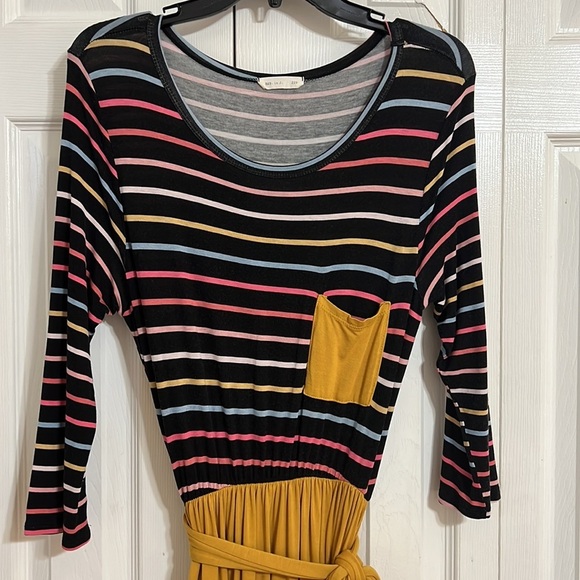 Reb in J Multicolored Striped Mustard Yellow Size Large Womens Modest Maxi Dress - Picture 3 of 8